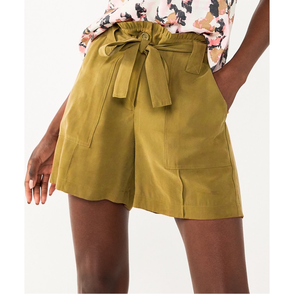 NWT Nine West High-Waisted Paperbag Utility Shorts Olive Green Size XL